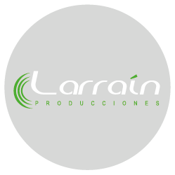 Circulo con logo larrain producciones, trabajo de radio
